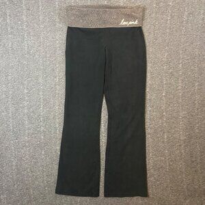 Y2K Victoria's Secret PINK Yoga Foldover Pants Small Black Gray Lace Waistband